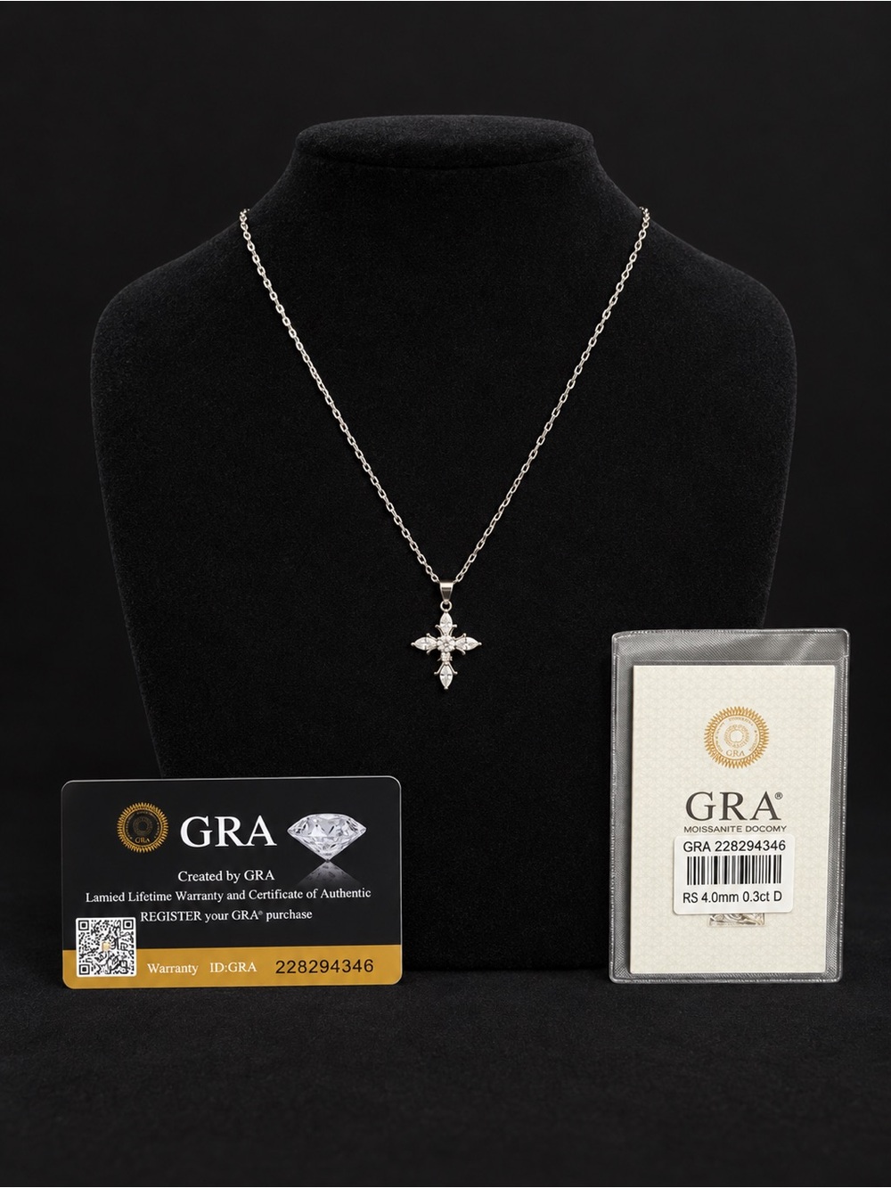 GRA Certified 0.3CT Moissanite Cross Pendant Necklace